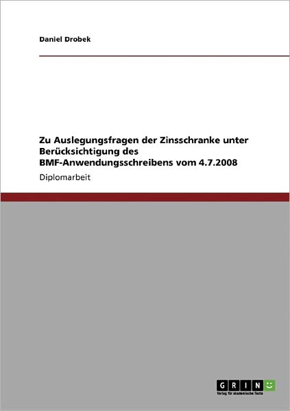Cover for Drobek · Zu Auslegungsfragen der Zinsschr (Book) [German edition] (2009)