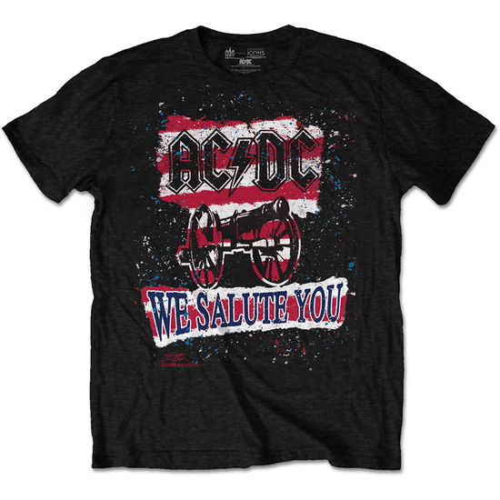 AC/DC Unisex T-Shirt: We Salute You Stripe - AC/DC - Produtos - Get Down Art - 5055979969129 - 12 de dezembro de 2016