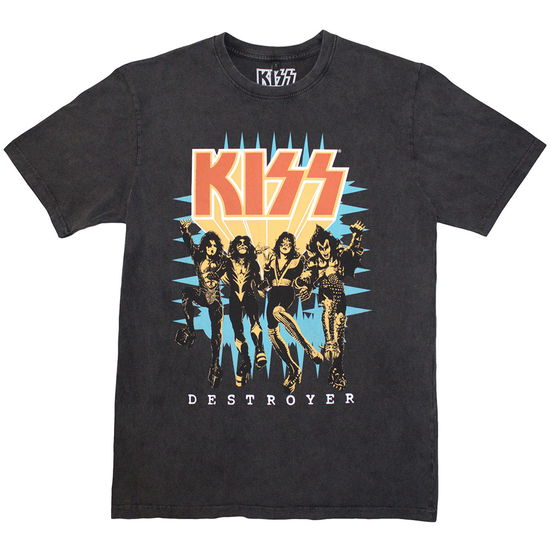 KISS Unisex Stone Wash T-Shirt: Destroyer 3D Logo (Charcoal Grey) - Kiss - Merchandise -  - 5056737270129 - October 7, 2024