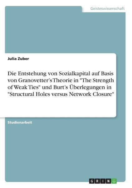 Cover for Zuber · Die Entstehung von Sozialkapital (Book)