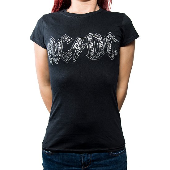AC/DC Ladies T-Shirt: Logo (Embellished) - AC/DC - Produtos - AC/DC - 5055979958130 - 