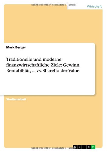 Cover for Berger · Traditionelle und moderne finanz (Buch) [German edition] (2013)