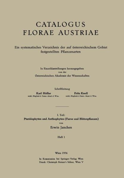 Cover for Erwin Janchen · I. Teil: Pteridophyten Und Anthophyten (Farne Und Blutenpflanzen) (Paperback Book) [German edition] (1956)