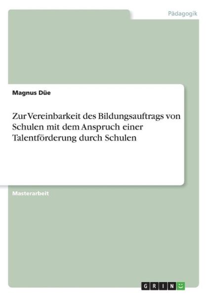 Cover for Düe · Zur Vereinbarkeit des Bildungsauftr (Book)