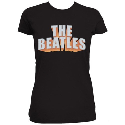 The Beatles Ladies Embellished T-Shirt: 3D Logo (Diamante) - The Beatles - Produtos - Apple Corps - Apparel - 5055295355132 - 