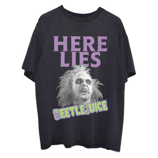 Beetlejuice Unisex T-Shirt: Here Lies… (Black) - Beetlejuice - Produtos - - 5056561028132 - 15 de março de 2022