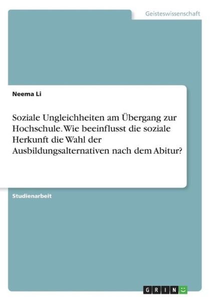 Cover for Li · Soziale Ungleichheiten am Übergang z (Bok) (2017)