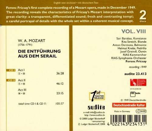 Die Entfuhrung Aus Dem Serail - Mozart / Rias Symphony Orchestra / Fricsay - Musikk - Audite - 0422143234133 - 12. mai 2009