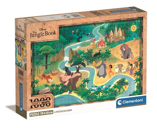 Puslespil HQC Disney Story Maps - The Jungle Book, 1000 brikker - Clementoni - Brætspil -  - 8005125398133 - 25. januar 2024
