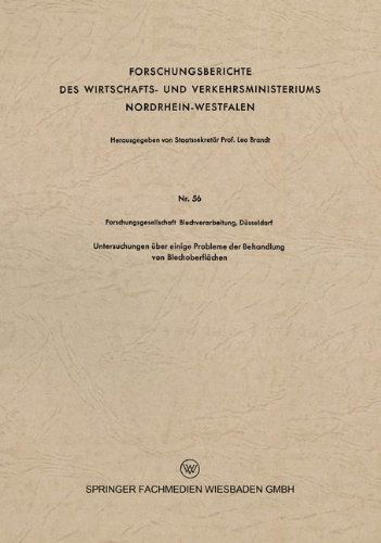 Cover for Forschungsgesellschaft Blechverarbeitung Dusseldorf · Untersuchungen UEber Einige Probleme Der Behandlung Von Blechoberflachen - Forschungsberichte Des Wirtschafts- Und Verkehrsministeriums (Paperback Book) [1953 edition] (1953)