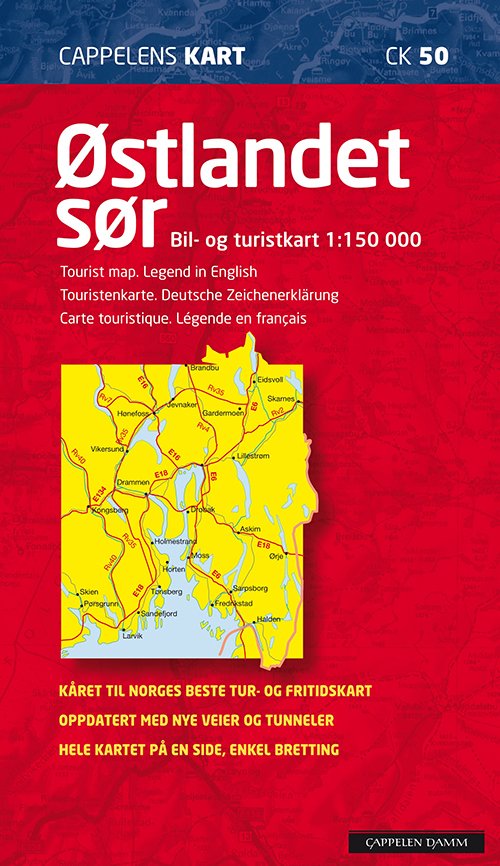 Cover for Cappelen Damm · CK: Østlandet sør : bil- og turistkart - tourist map - Touristenkarte - carte touristique (Innbunden bok) (2015)