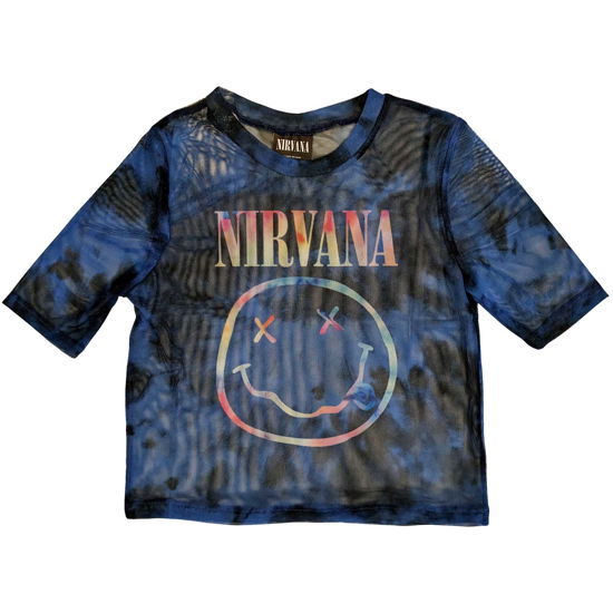 Nirvana Ladies Crop Top: Pastel Happy Face (Mesh) (XX-Small) - Nirvana - Merchandise -  - 5056561085135 - 