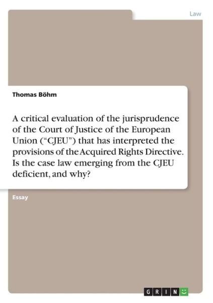 Cover for Böhm · A critical evaluation of the juris (Bog)