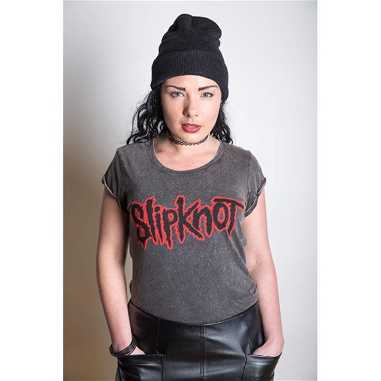 Cover for Slipknot · Slipknot Ladies T-Shirt: Logo (Wash Collection) (T-shirt) [size XS] [Black, Grey - Ladies edition]