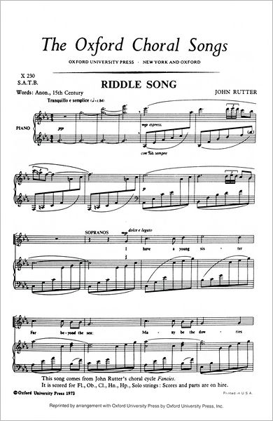 Riddle Song: from Fancies -  - Książki - Oxford University Press - 9780193855137 - 12 kwietnia 1973