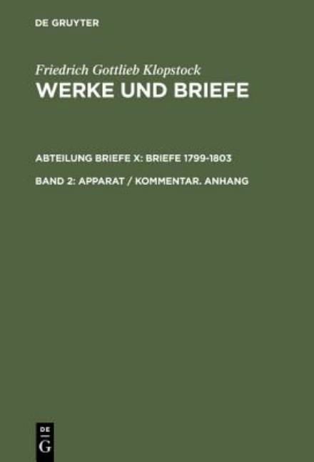 Werke.Abt.Brie.1799-1803.10 - Klopstock - Books - De Gruyter - 9783110174137 - November 25, 2002