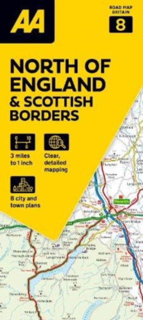 Cover for AA Road Map North of England &amp; Scottish Borders - AA Road Map Britain series (Map) [8 New edition] (2024)