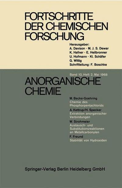 Anorganische Chemie - Topics in Current Chemistry - Margot Becke-Goehring - Bücher - Springer Berlin Heidelberg - 9783540041139 - 1968
