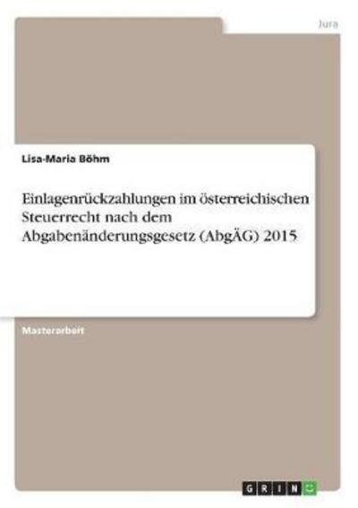 Cover for Böhm · Einlagenrückzahlungen im österreic (Bog) (2017)