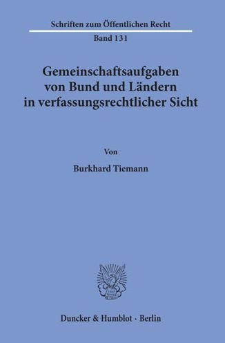 Cover for Tiemann · Gemeinschaftsaufgaben von Bund (Bok) (1970)