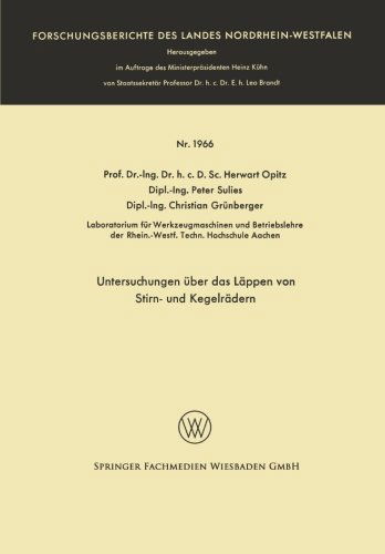 Cover for Herwart Opitz · Untersuchungen UEber Das Lappen Von Stirn- Und Kegelradern - Forschungsberichte Des Landes Nordrhein-Westfalen (Paperback Bog) [1968 edition] (1968)