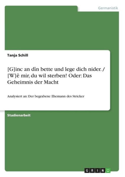 Cover for Schill · [G]inc an dîn bette und lege dic (Book)