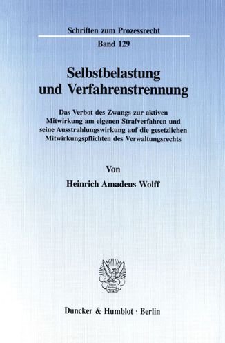 Cover for Wolff · Selbstbelastung und Verfahrenstre (Book) (1997)
