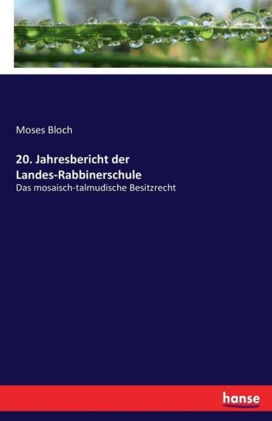 20. Jahresbericht der Landes-Rabb - Bloch - Livros -  - 9783744657143 - 9 de março de 2017