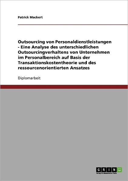 Cover for Mackert · Outsourcing von Personaldienstl (Book) [German edition] (2008)