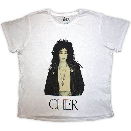 Cher Ladies T-Shirt: Leather Jacket (White) - Cher - Merchandise - - 5056561087146 - May 17, 2023