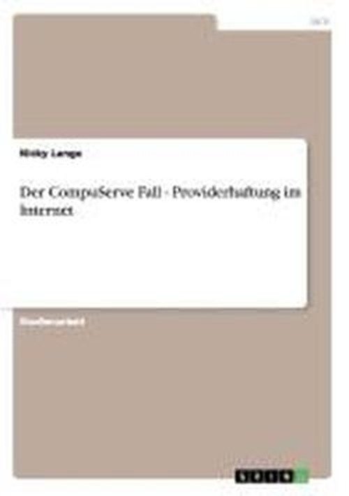 Cover for Lange · Der CompuServe Fall - Providerhaf (Book) [German edition] (2007)
