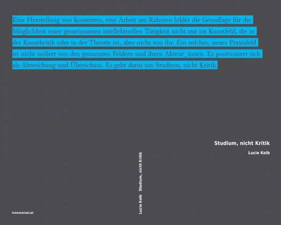 Cover for Kolb · Studium, nicht Kritik (Book)