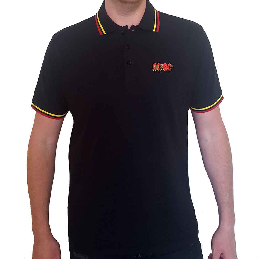 black polo shirt with red logo