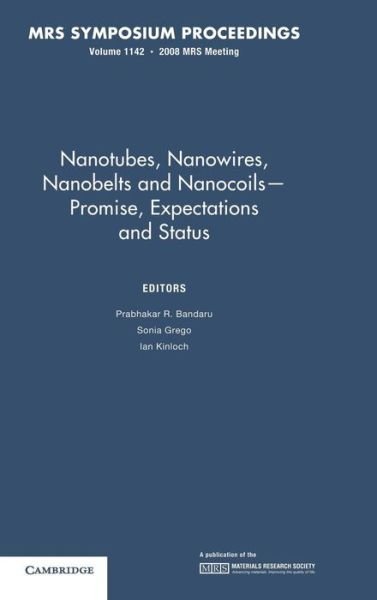Cover for Nanotubes, Nanowires, Nanobelts and Nanocoils - Promise, Expectations and Status: Volume 1142 - MRS Proceedings (Hardcover Book) (2009)