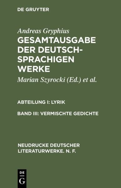 Cover for Gryphius · Gesamtausgabe.03 (Book) (1999)