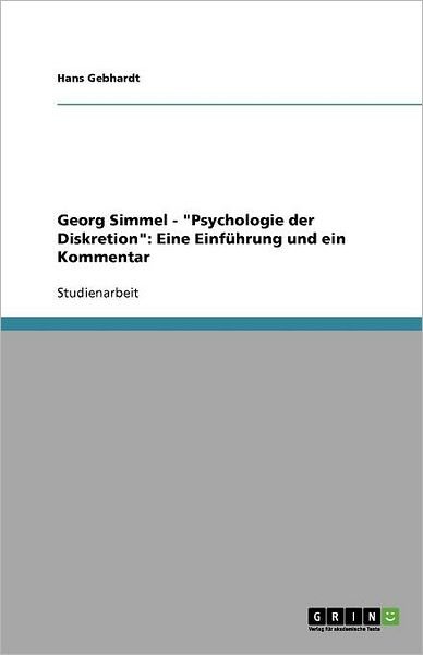 Georg Simmel - "Psychologie de - Gebhardt - Books - Grin Publishing - 9783640293148 - April 2, 2009