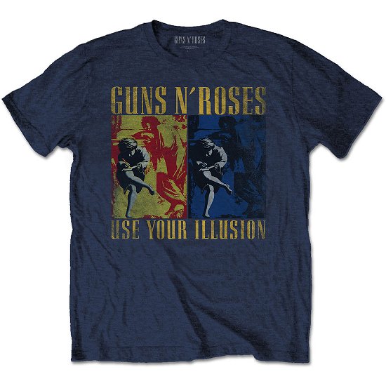 Cover for Guns N Roses · Guns N' Roses Unisex T-Shirt: Use Your Illusion Navy (T-shirt) [size S] [Blue - Unisex edition]
