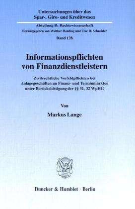 Cover for Lange · Informationspflichten von Finanzd (Book) (2000)