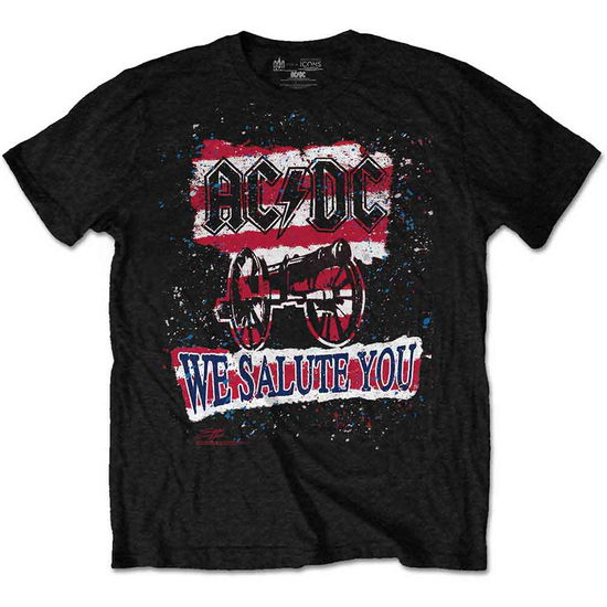 AC/DC Unisex T-Shirt: We Salute You Stripe - AC/DC - Produtos - Get Down Art - 5055979969150 - 12 de dezembro de 2016