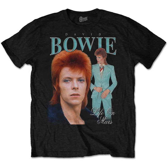 David Bowie Unisex T-Shirt: Life on Mars Homage (Black) - David Bowie - Produtos - MERCHANDISE - 5056170699150 - 9 de janeiro de 2020