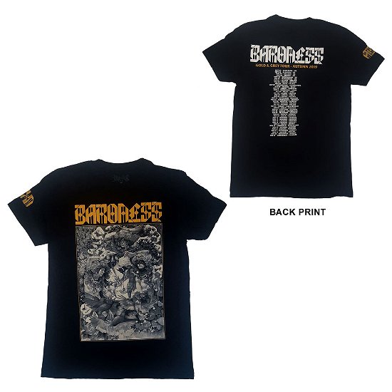 Baroness Unisex T-Shirt: Gold & Grey Date back (Ex-Tour & Back Print) - Baroness - Fanituote -  - 5056368616150 - 