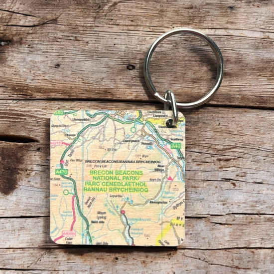 Cover for OS Map Wooden Square Key-ring - Brecon Beacons National Park (MERCH) (2025)