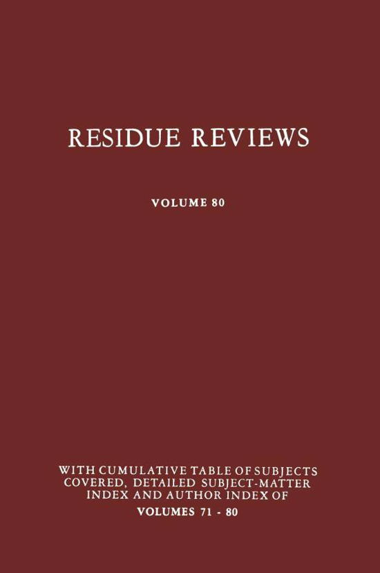 Cover for Francis A. Gunther · Residue Reviews: Residues of Pesticides and Other Contaminants in the Total Environment - Reviews of Environmental Contamination and Toxicology (Pocketbok) [Softcover reprint of the original 1st ed. 1981 edition] (2012)