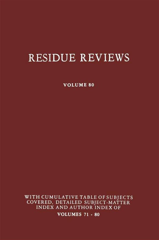 Cover for Francis A. Gunther · Residue Reviews: Residues of Pesticides and Other Contaminants in the Total Environment - Reviews of Environmental Contamination and Toxicology (Paperback Bog) [Softcover reprint of the original 1st ed. 1981 edition] (2012)