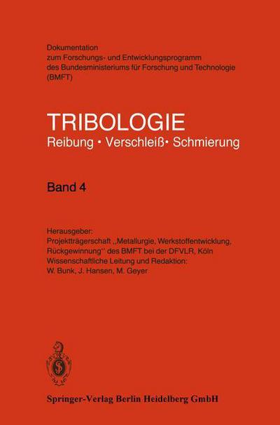 Cover for W Bunk · Tribologie: Reibung - Verschleiss - Schmierung - Tribologie: Reibung, Verschleiss, Schmierung (Paperback Book) (1982)