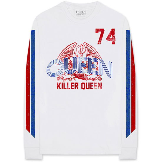 Cover for Queen · Queen Unisex Long Sleeve T-Shirt: Killer Queen '74 Stripes (White) (Sleeve Print) (CLOTHES) [size S] [White - Unisex edition] (2019)