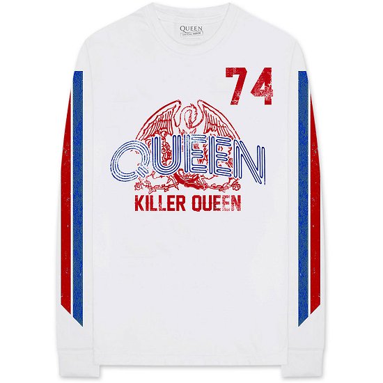 Cover for Queen · Queen Unisex Long Sleeve T-Shirt: Killer Queen '74 Stripes (Sleeve Print) (Kläder) [size S] [White - Unisex edition]