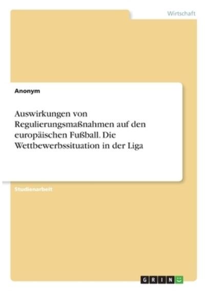 Cover for Anonym · Auswirkungen von Regulierungsmaß (N/A)