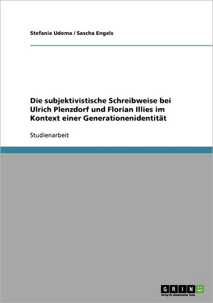Cover for Udema · Die subjektivistische Schreibweis (Book) [German edition] (2013)