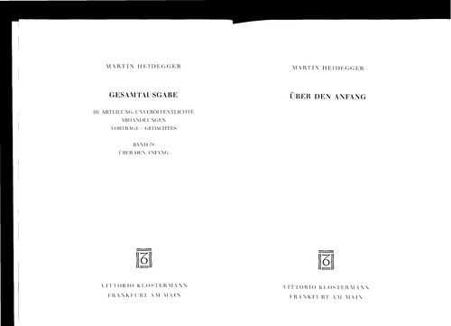 Über den  Anfang - Martin Heidegger - Bücher - Vittorio Klostermann - 9783465034155 - 1. Mai 2005